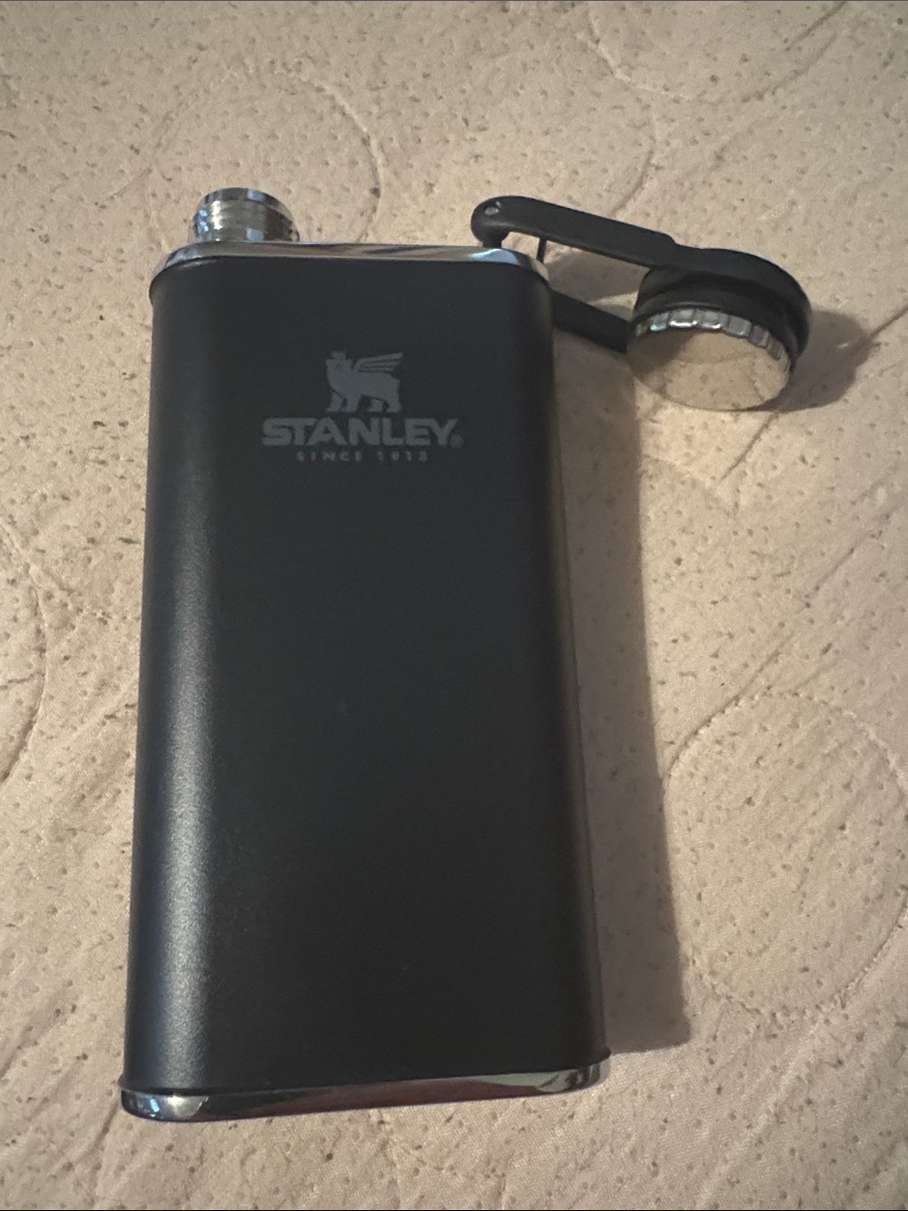 Stanley Matte Black Stainless Steel Hip Flask with Attached Cap